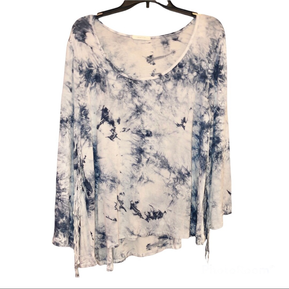 Urban Outfitters Entro Long Sleeve Tie Dye Fringe Shirt Blue Large